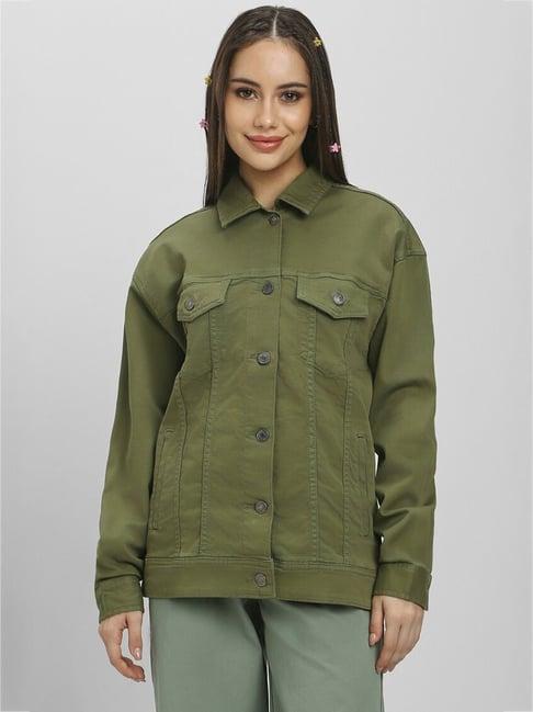 forever 21 olive cotton regular fit jacket