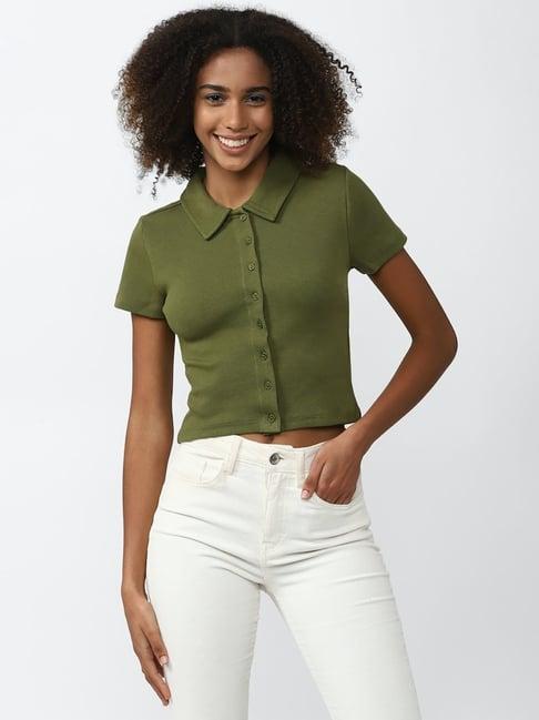 forever 21 olive cotton regular fit top