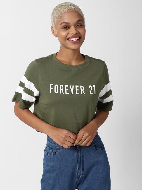 forever 21 olive graphic print crop top