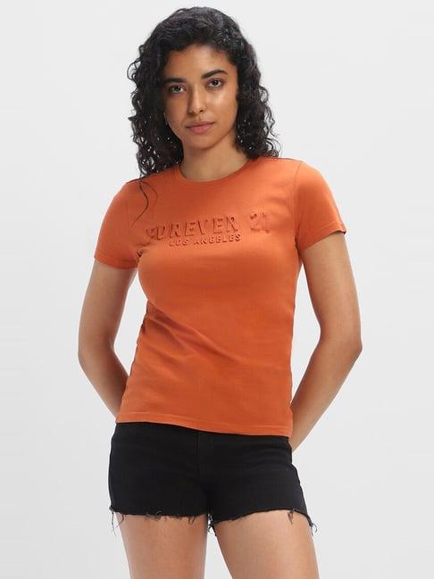 forever 21 orange cotton embossed t-shirt
