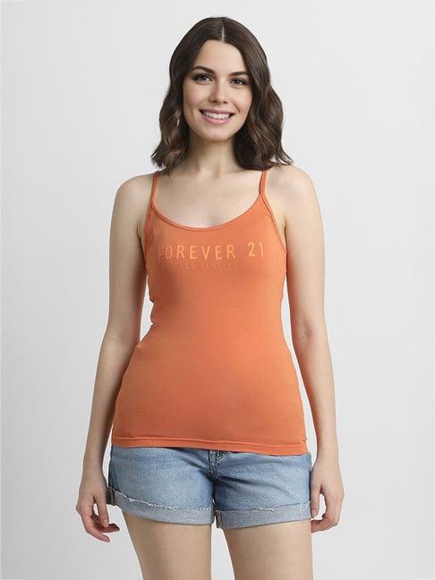 forever 21 orange cotton graphic print tank top