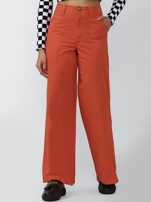 forever 21 orange regular fit flat front trousers