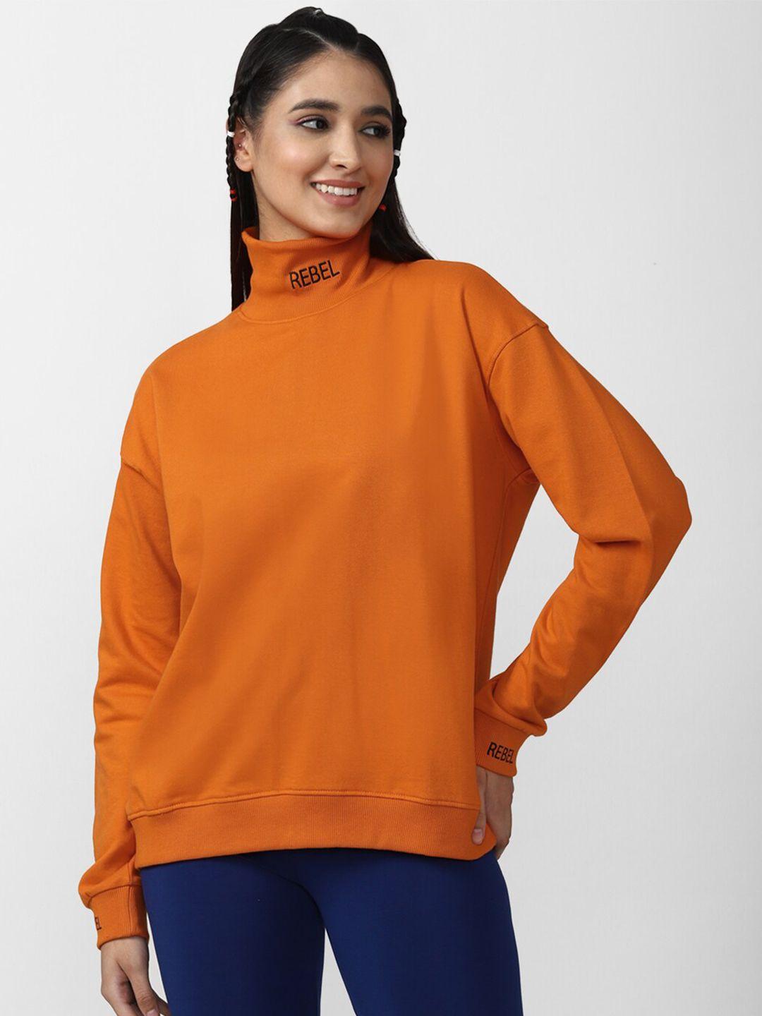 forever 21 orange solid cotton high neck regular top