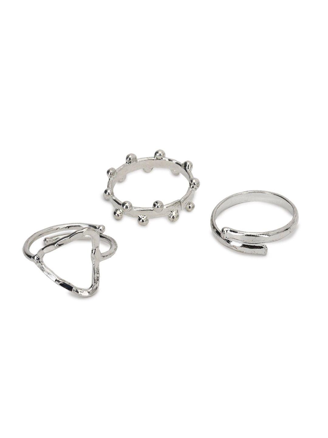 forever 21 pack of 3 silver-toned & design detailed finger ring