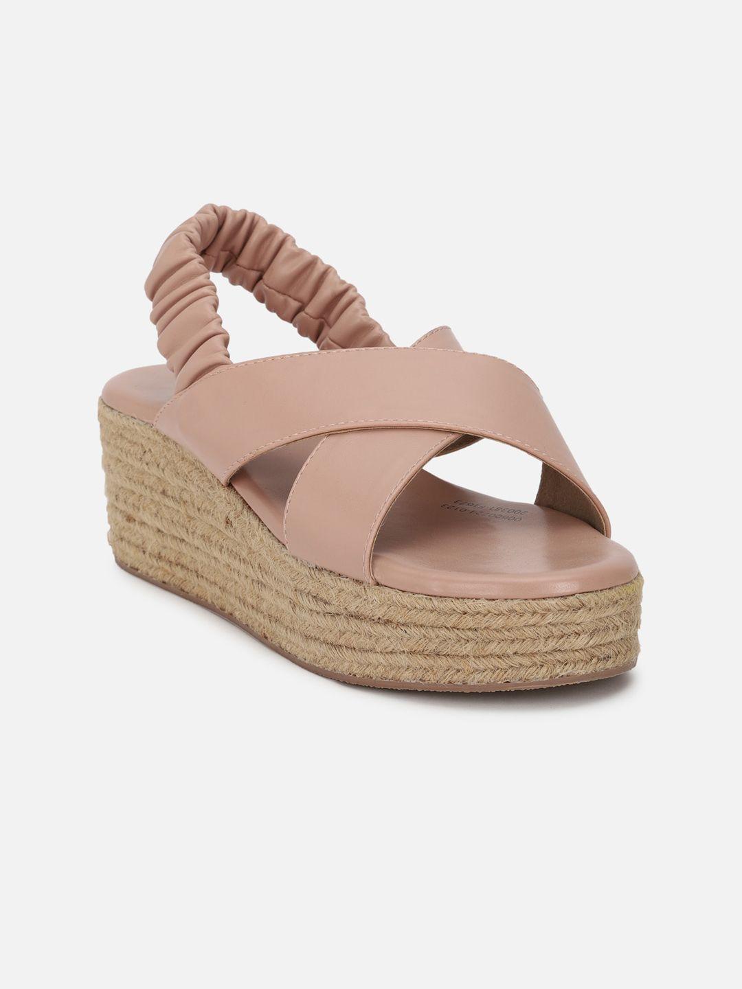 forever 21 peach coloured cross strap open toe wedges with backstrap