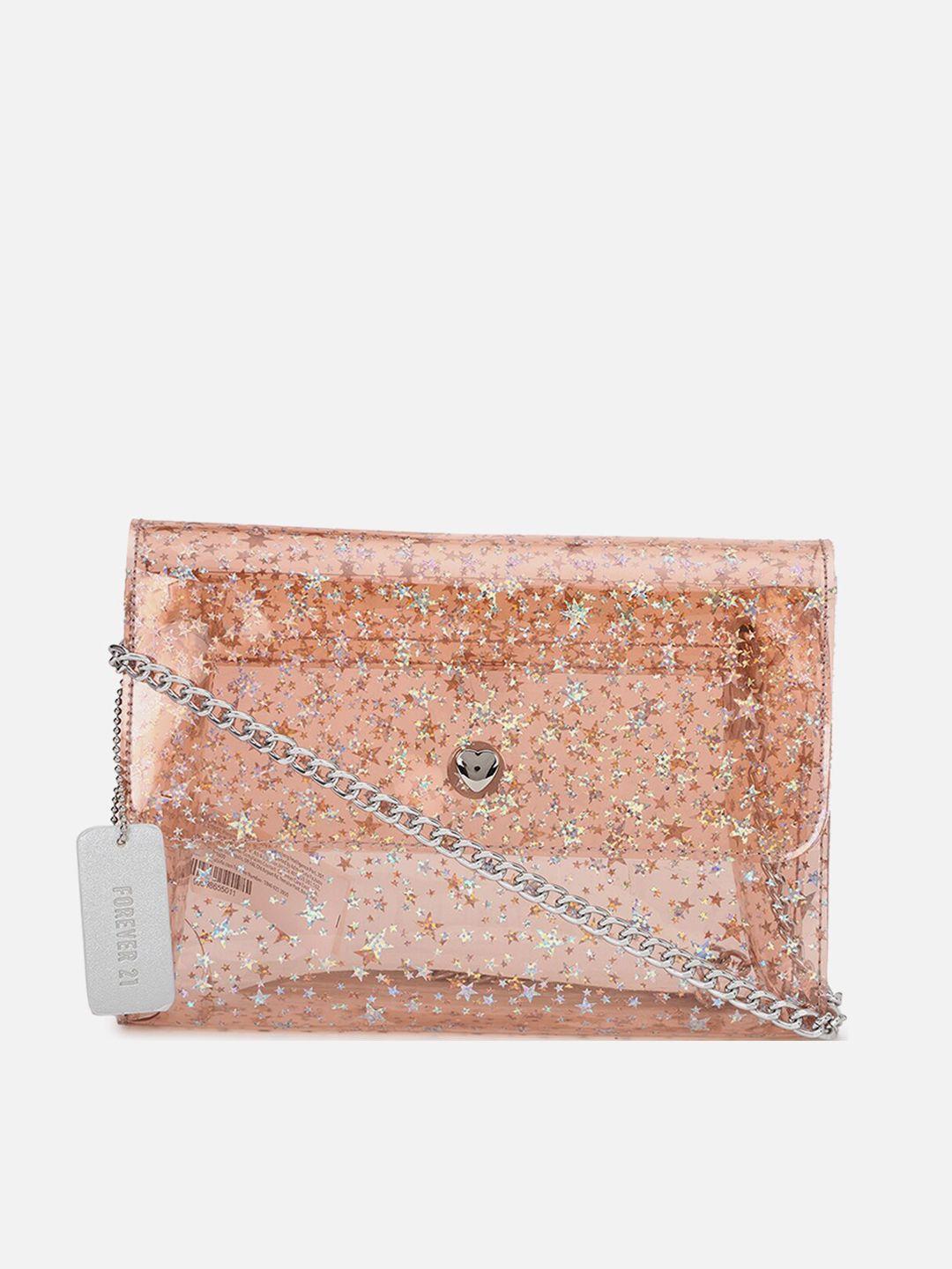 forever 21 peach-coloured embellished pu swagger sling bag