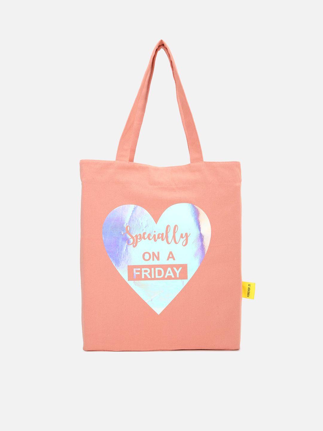 forever 21 peach-coloured printed shopper tote bag with applique
