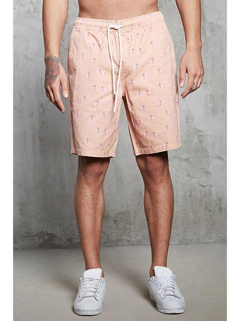 forever 21 peach cotton regular fit printed shorts