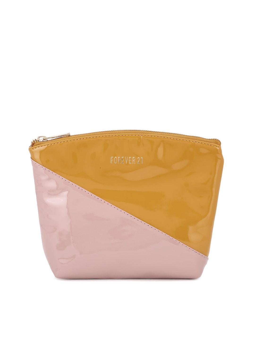 forever 21 pink colourblocked pu structured handheld bag with quilted