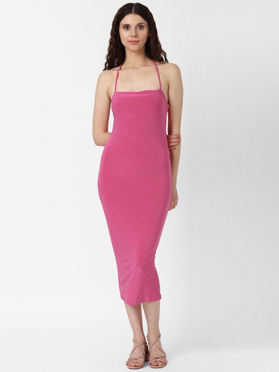 forever 21 pink halter neck bodycon midi dress