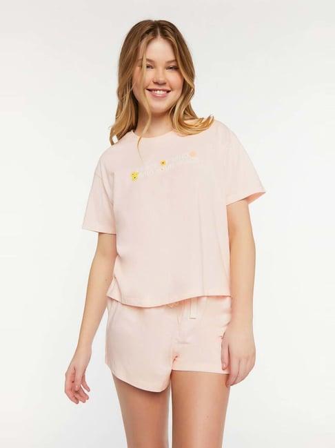 forever 21 pink printed t-shirt shorts set