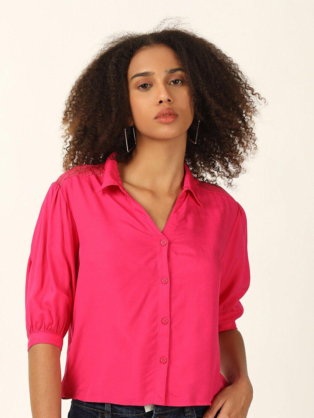 forever 21 pink puff sleeves opaque casual shirt