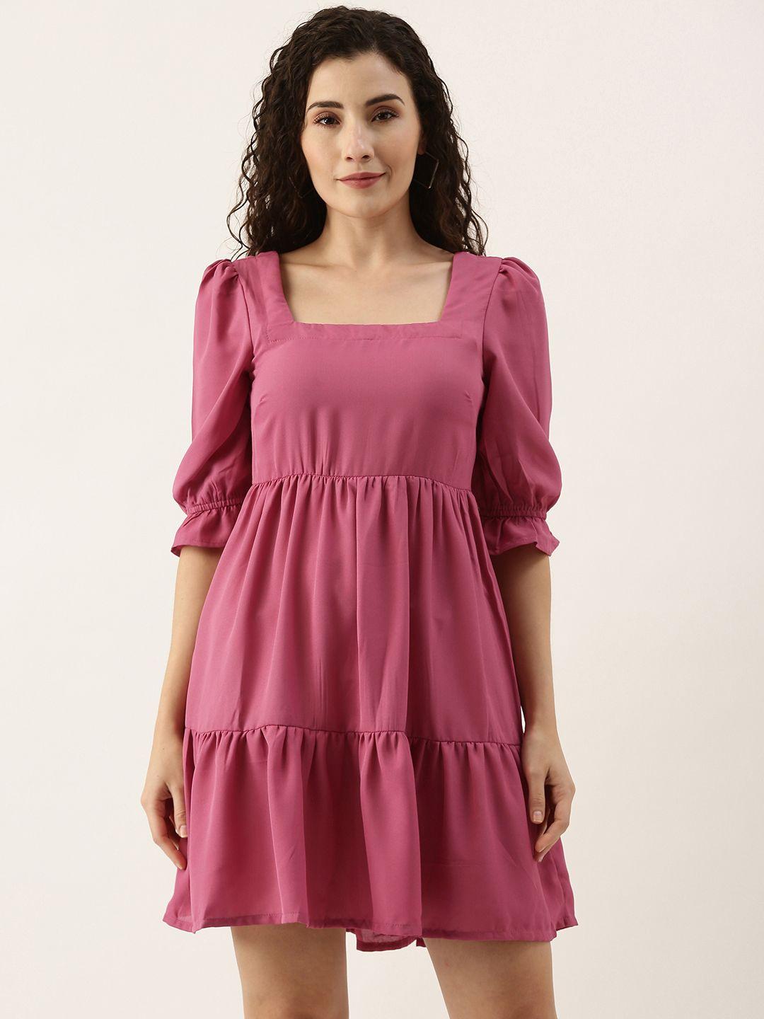 forever 21 pink solid tiered fit and flare dress