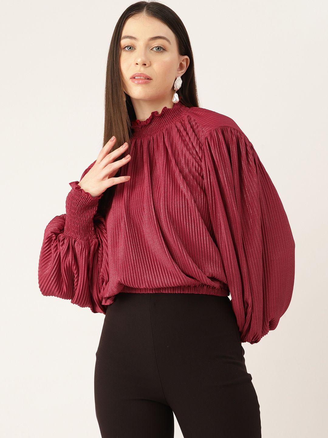 forever 21 puff sleeves accordion pleats blouson crop top