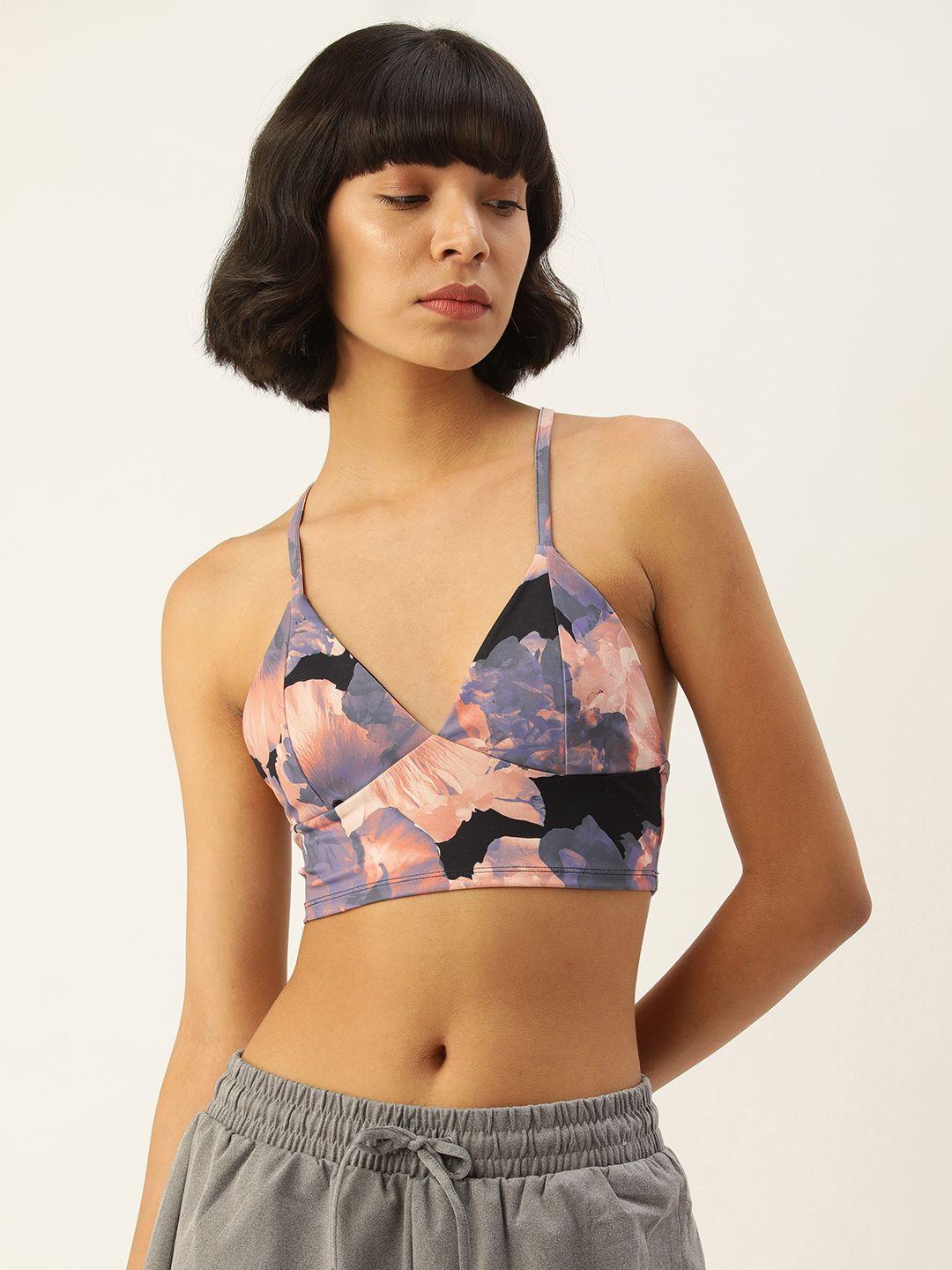 forever 21 purple & peach-coloured printed bralette crop top