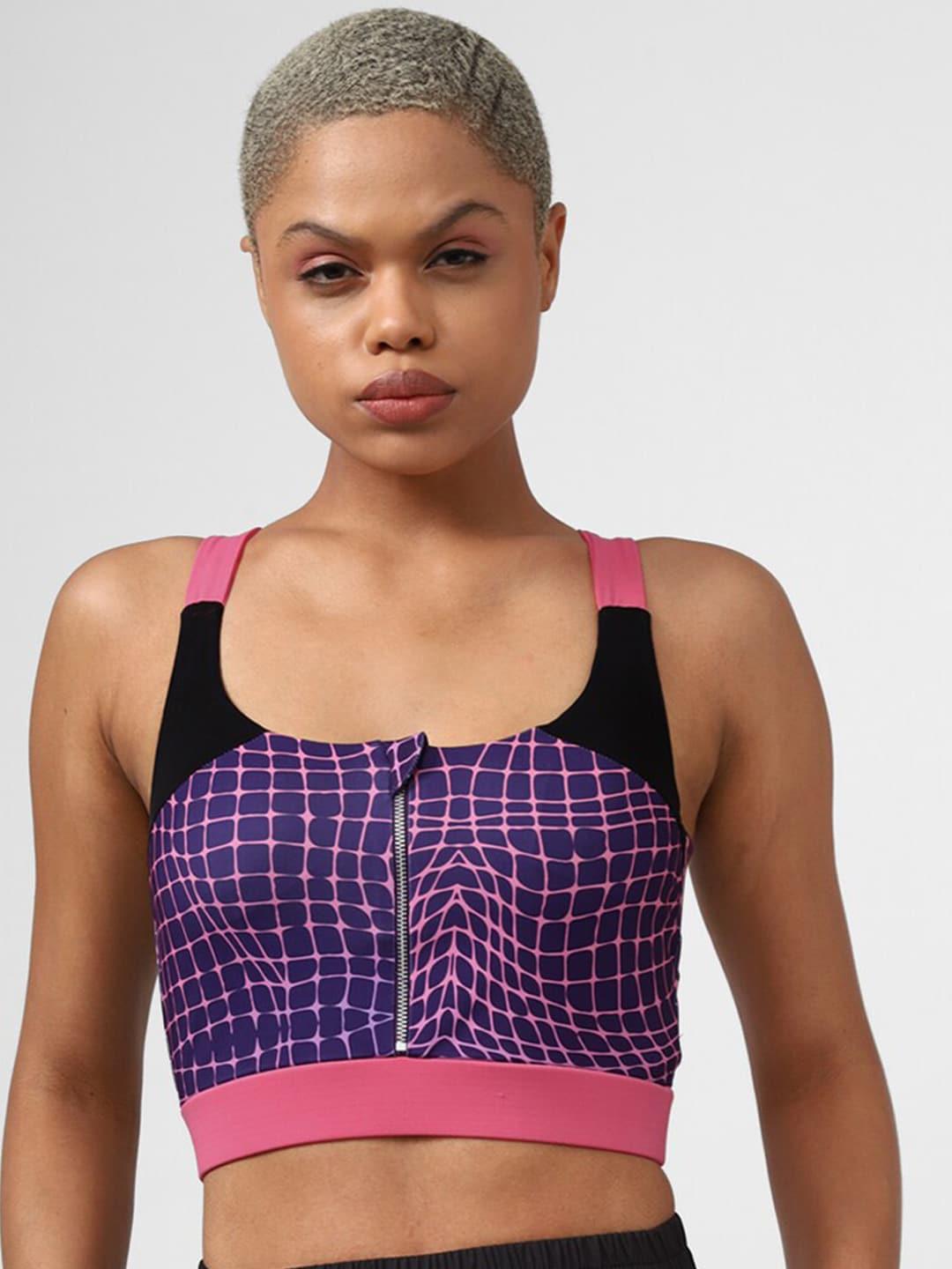 forever 21 purple checked non-wired non-padded seamless workout bra with all day comfort