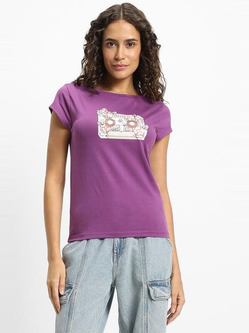 forever 21 purple cotton graphic print t-shirt