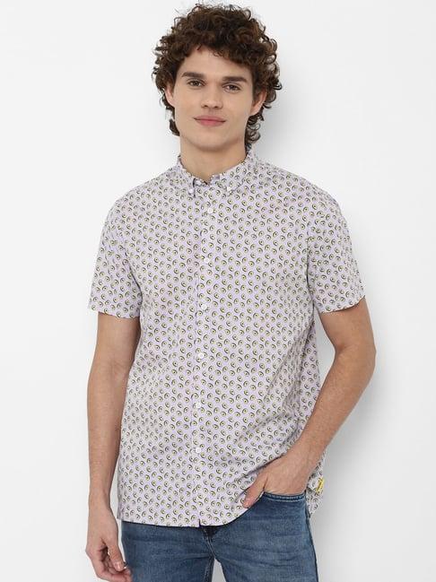 forever 21 purple cotton regular fit printed shirts