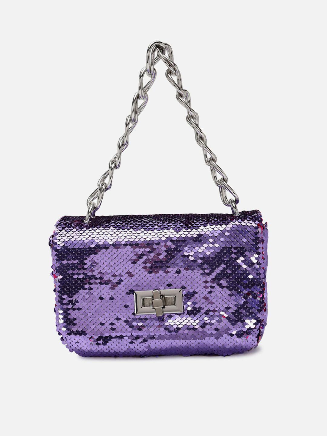 forever 21 purple embellished pu structured handheld bag