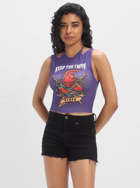 forever 21 purple graphic print crop top