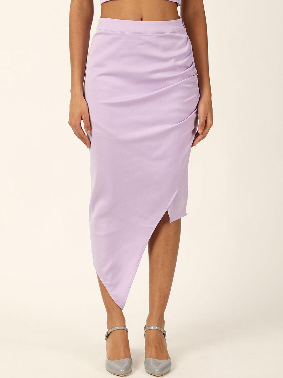 forever 21 purple ruched asymmetric hem casual midi pencil skirts