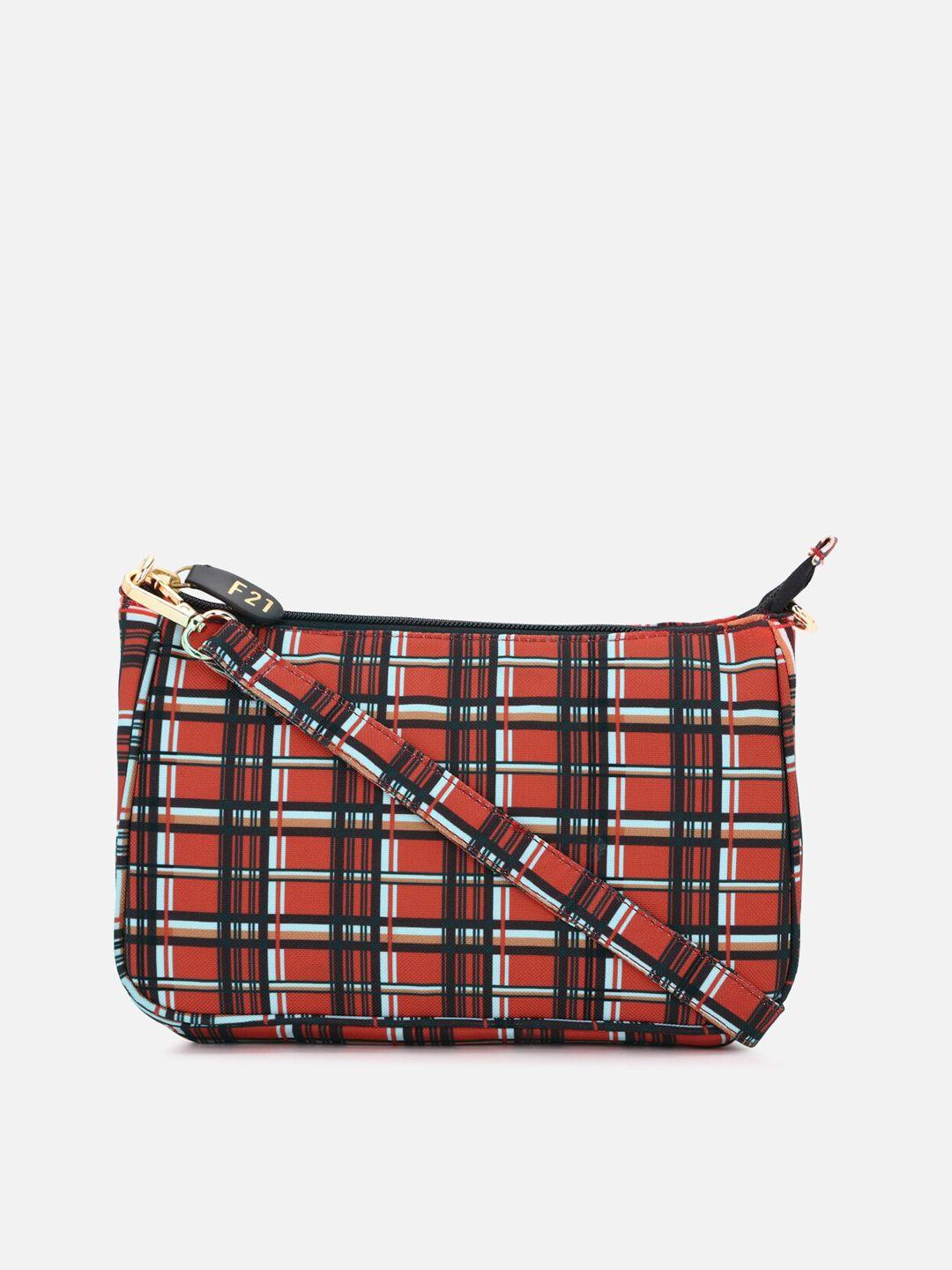 forever 21 red & black checked structured handheld bag