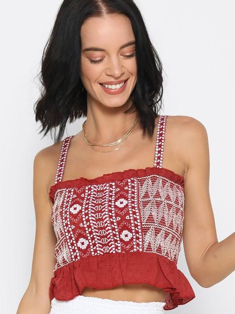 forever 21 red & white embroidered crop top