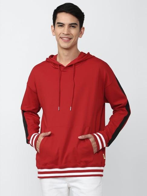 forever 21 red cotton regular fit striped hooded sweatshirt