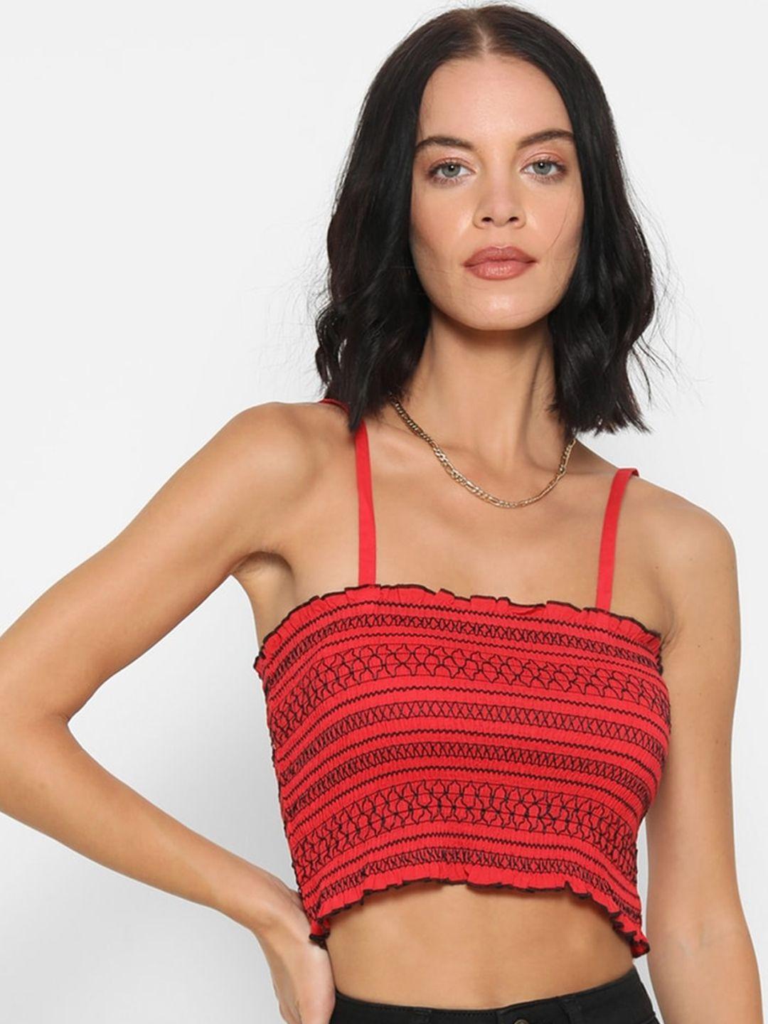 forever 21 red embroidered regular crop top