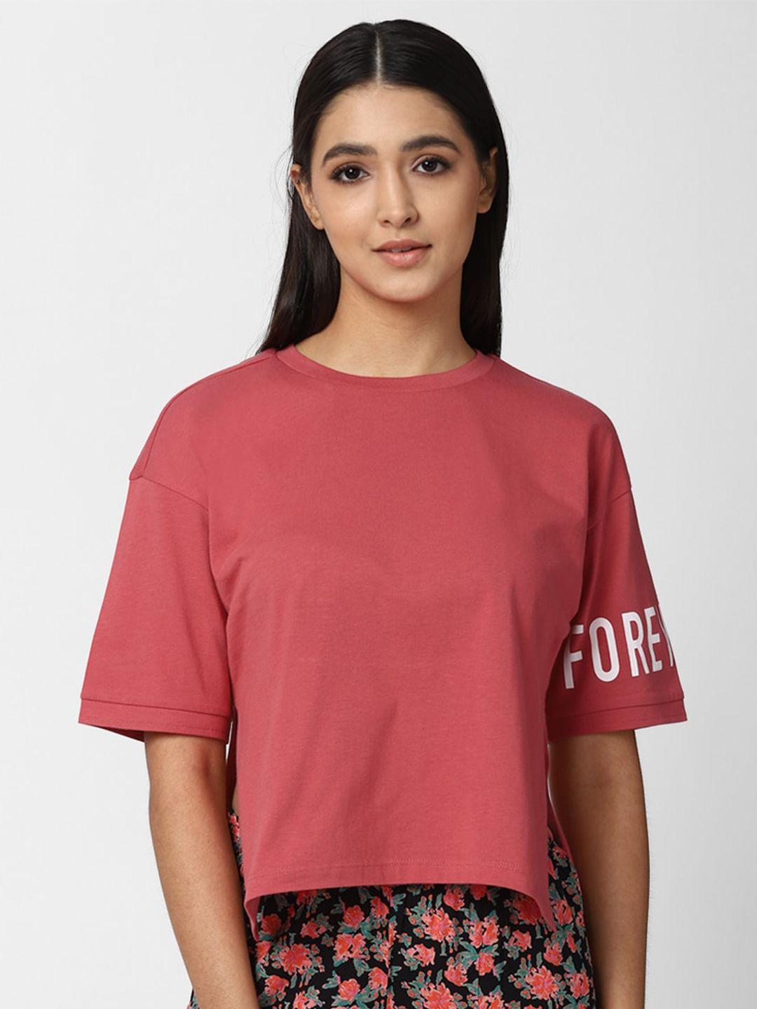 forever 21 red printed placement print pure cotton top