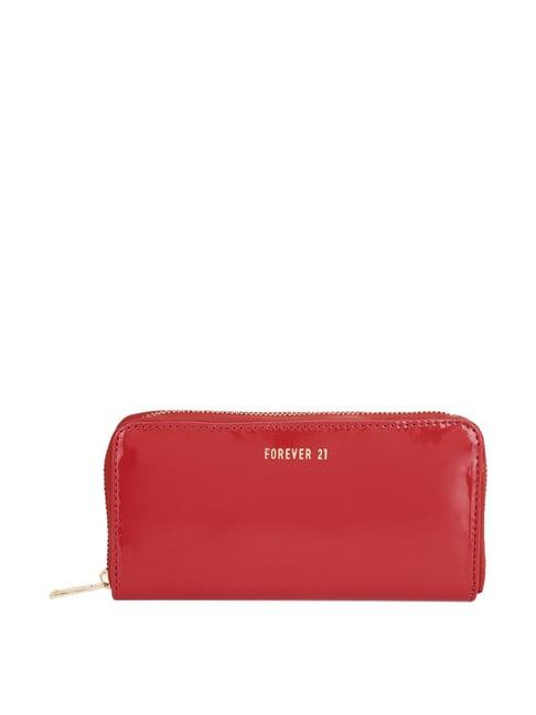 forever 21 red solid zip around wallet for women