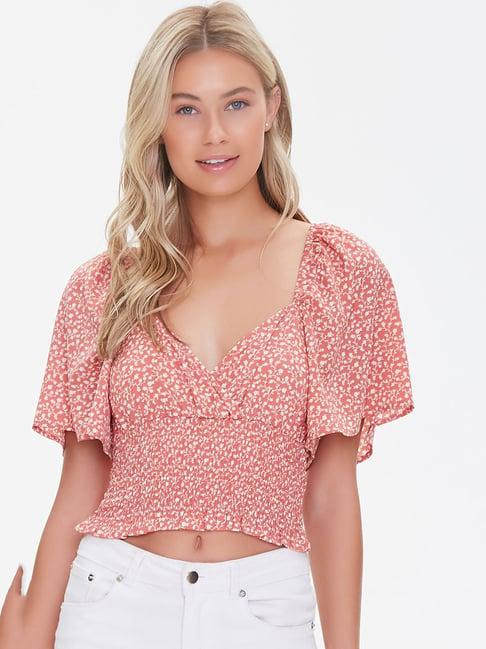 forever 21 rose & white floral print top