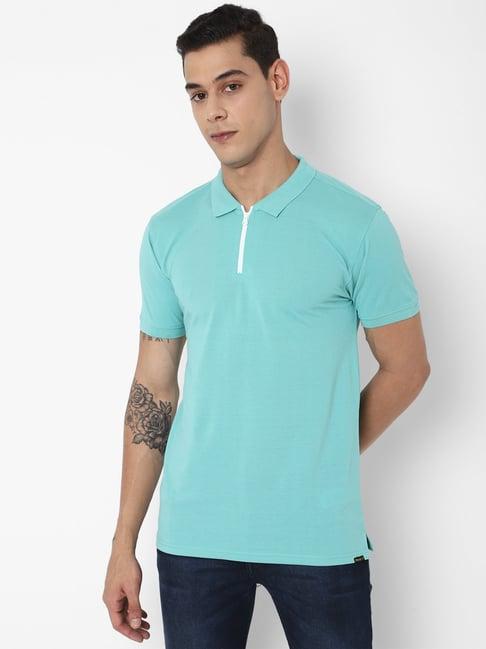 forever 21 sea-blue regular fit polo t-shirt