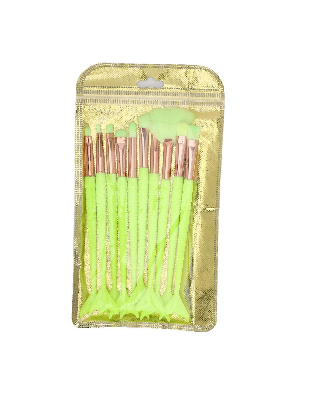 forever 21 set of 10 green solid cosmetic face brushes
