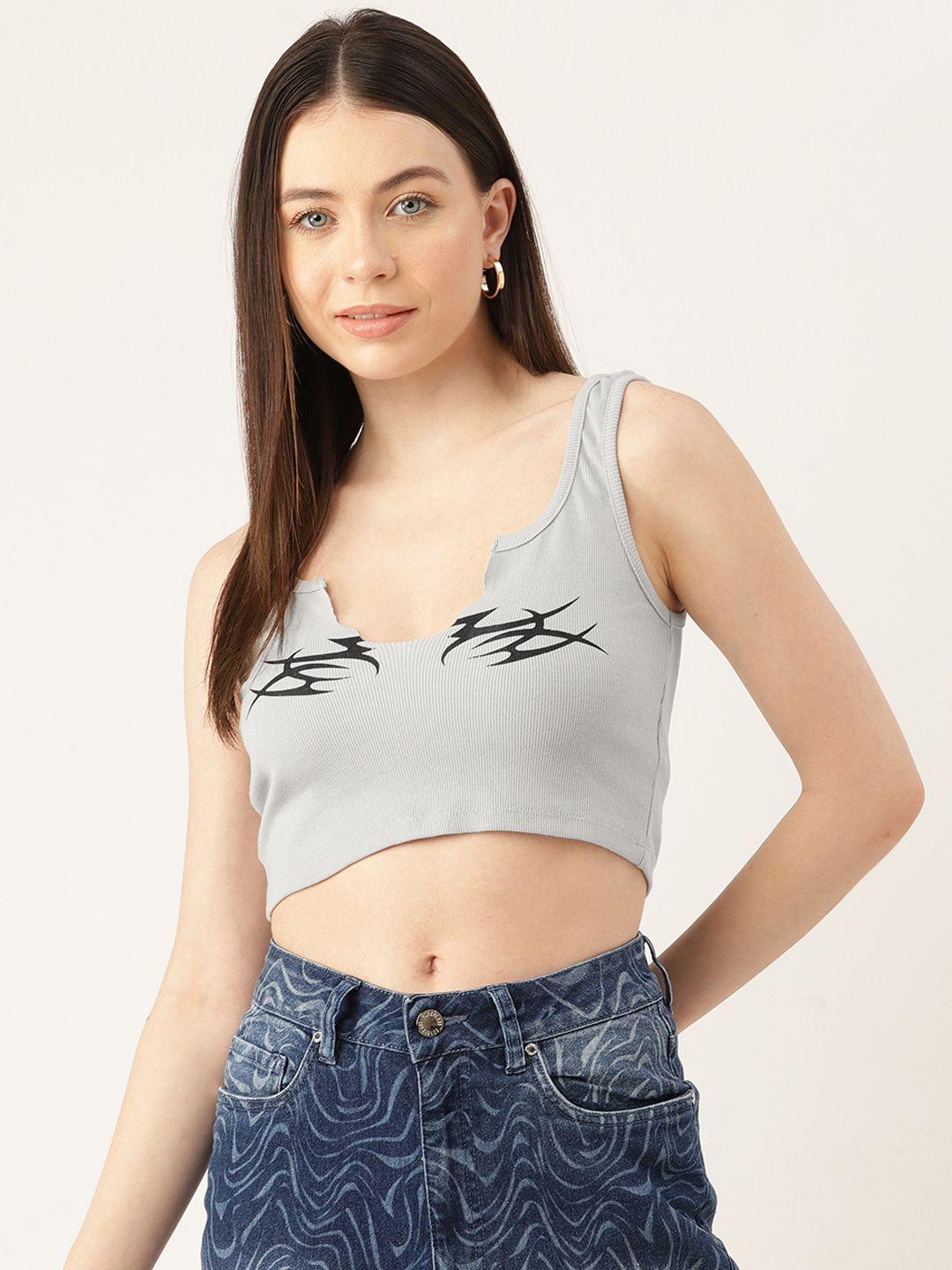 forever 21 shoulder straps print ribbed crop top