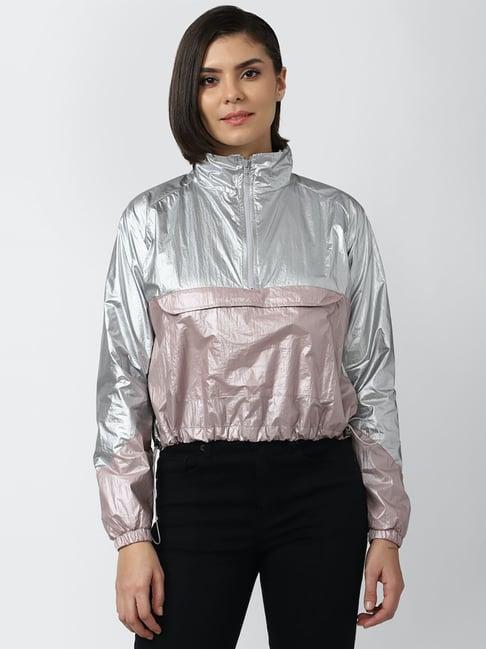 forever 21 silver & pink regular fit jacket