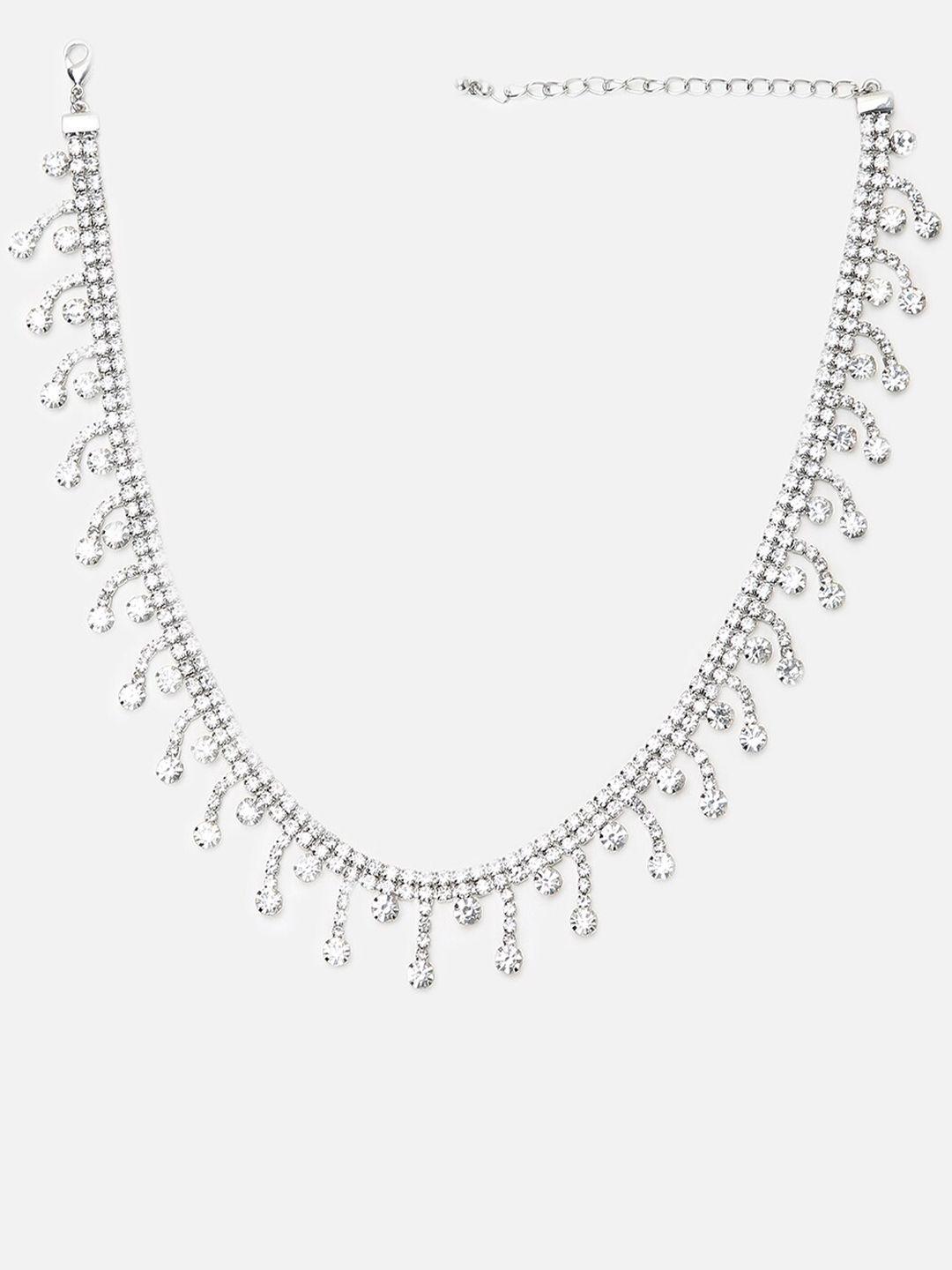 forever 21 silver-toned & white silver silver-plated necklace