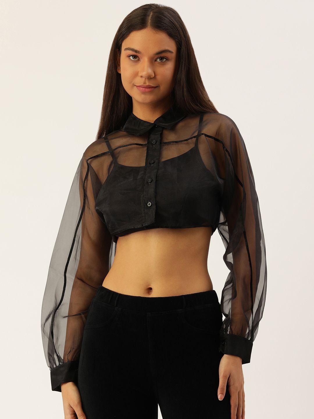 forever 21 solid sheer shirt style crop top