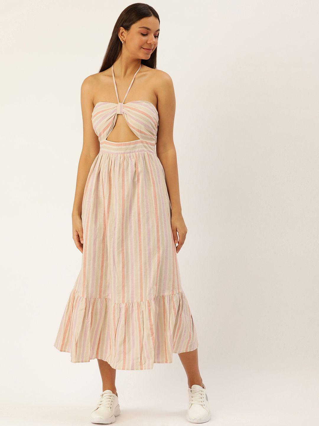 forever 21 striped halter neck linen cotton a-line maxi dress