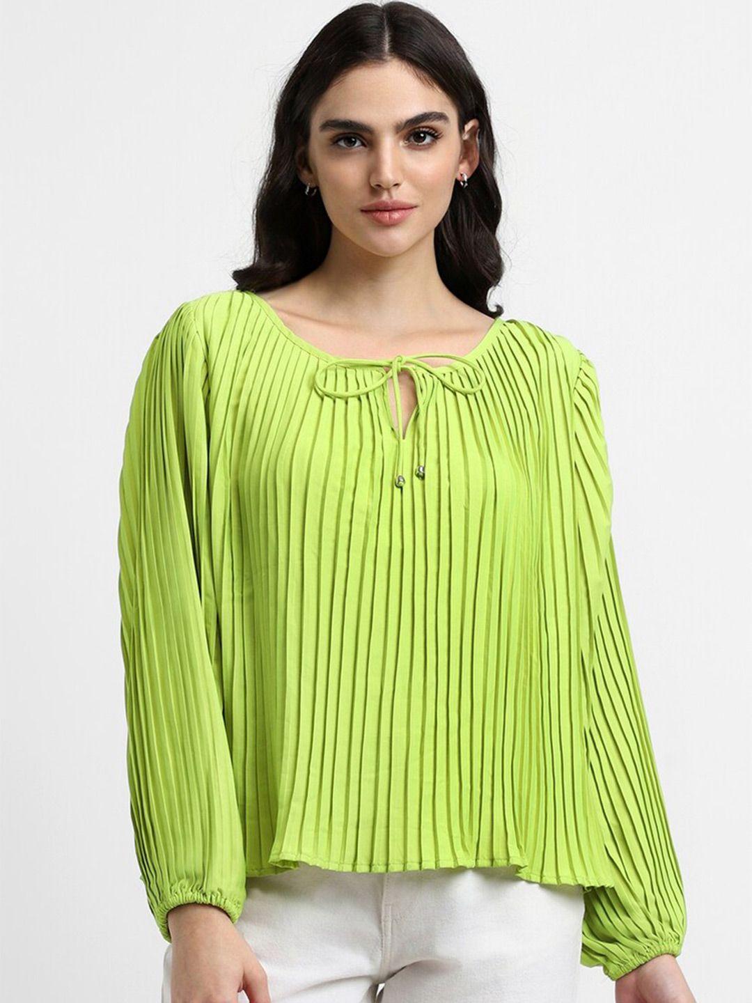 forever 21 tie-up neck puff sleeve regular top