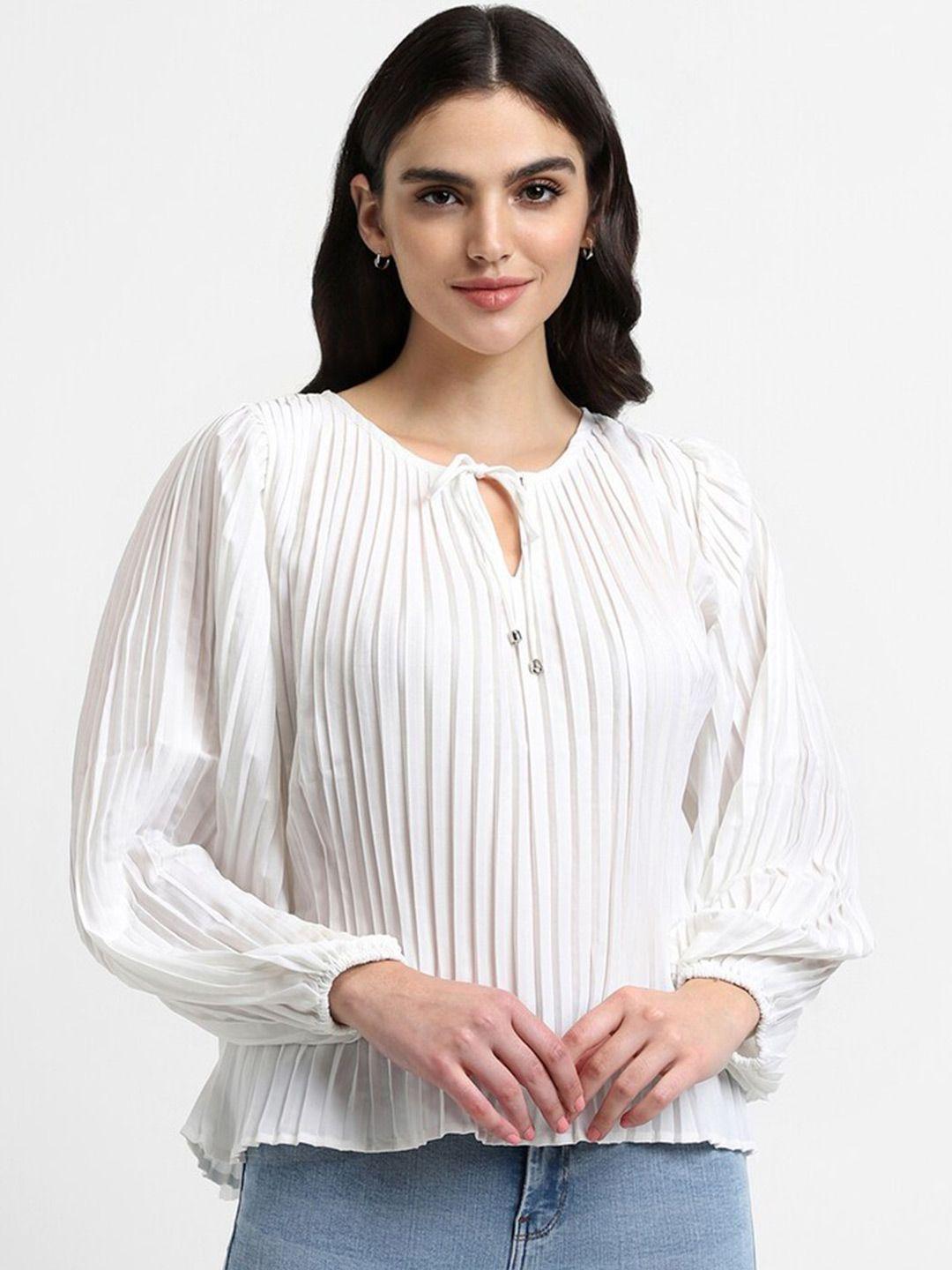 forever 21 tie-up neck puff sleeve regular top