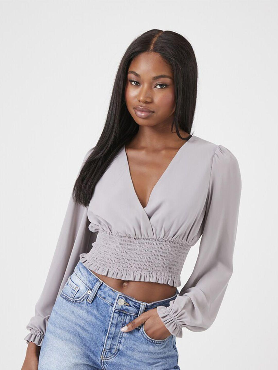 forever 21 v-neck puff sleeves blouson crop top