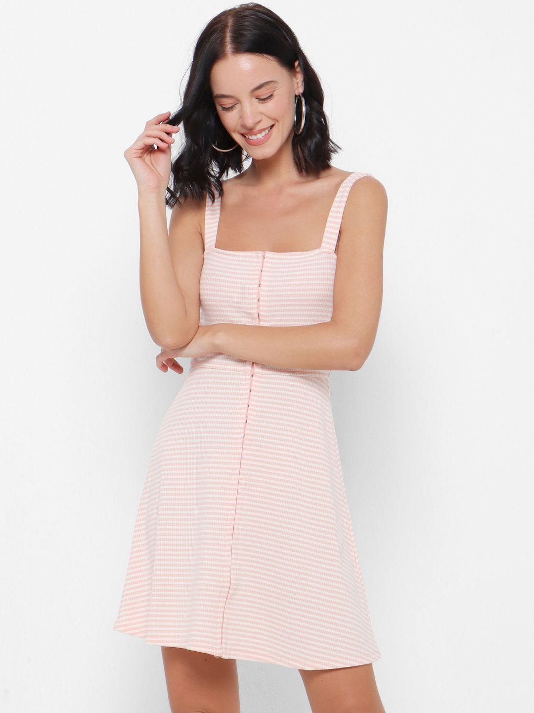 forever 21 white& pink striped a-line mini dress