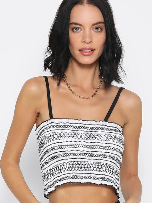 forever 21 white & black embroidered crop top