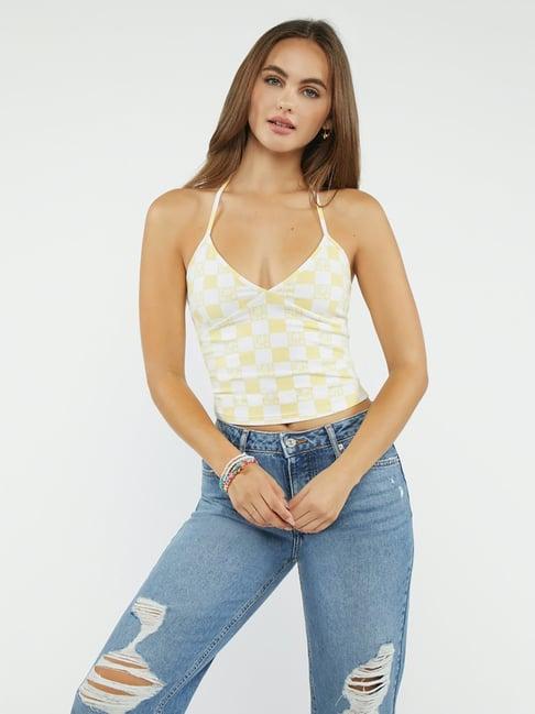 forever 21 white & yellow check top