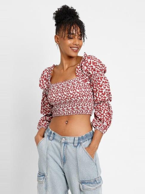forever 21 white floral print crop top