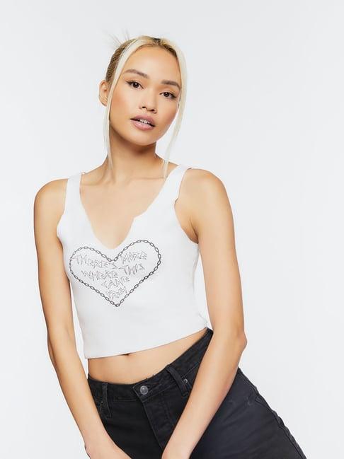 forever 21 white graphic print crop top