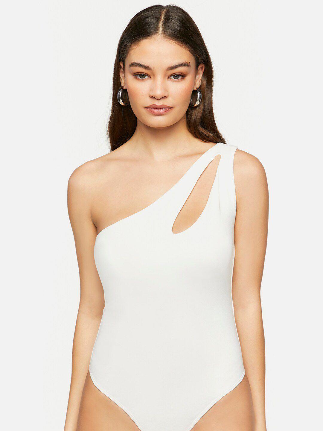 forever 21 white one shoulder bodysuit