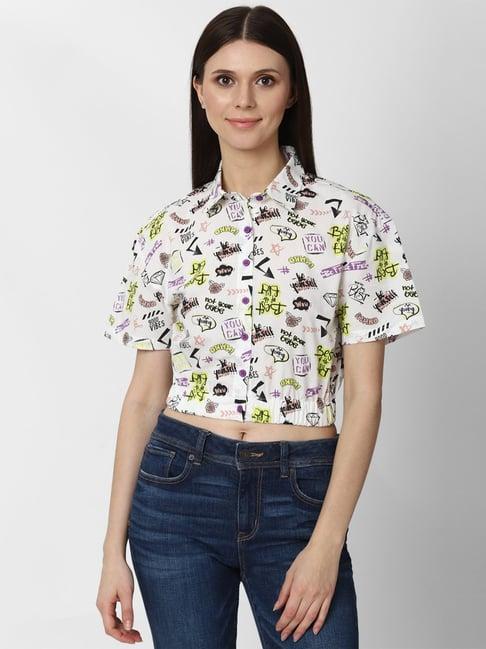 forever 21 white printed crop shirt