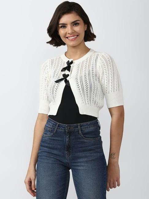 forever 21 white self design sweater